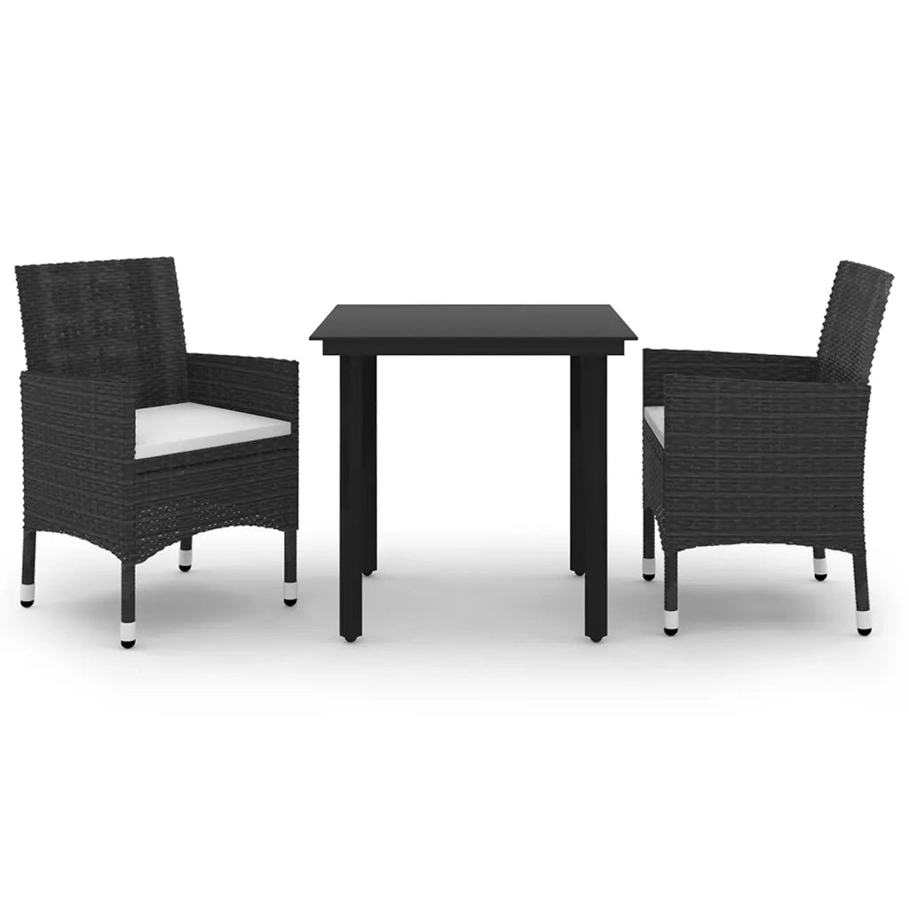 Set da Pranzo da Giardino 3 pz con Cuscini Polyrattan e Vetro 3099679