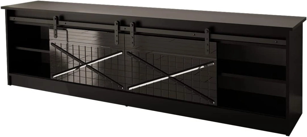 MOBILE TV CON CAMINETTO ELETTRICO GRANERO INCORPORATO cm200x35x57 NERO LUCIDO