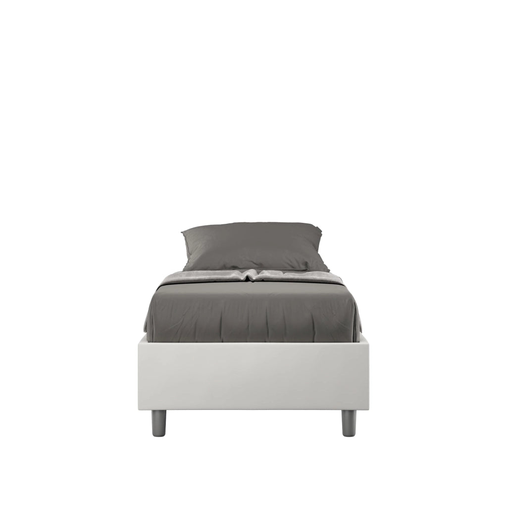 Letto singolo contenitore imbottito 80x190 similpelle tortora Azelia