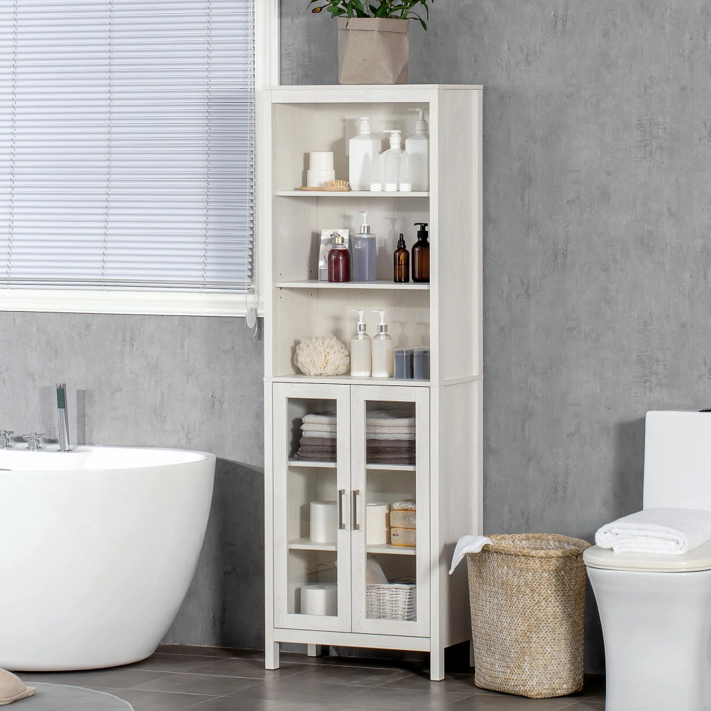 Colonna Bagno con Ante Vetro e 3 Ripiani ¨C Zephmum ¨C 53x30x162 cm Bianco