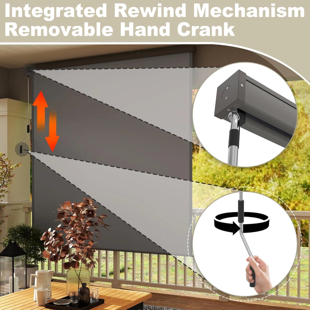 Tenda verticale per esterni, 180 x 250 cm, resistente alle intemperie, per esterni, con manovella, tenda avvolgibile per balcone, larghezza 180 cm, protezione balcone