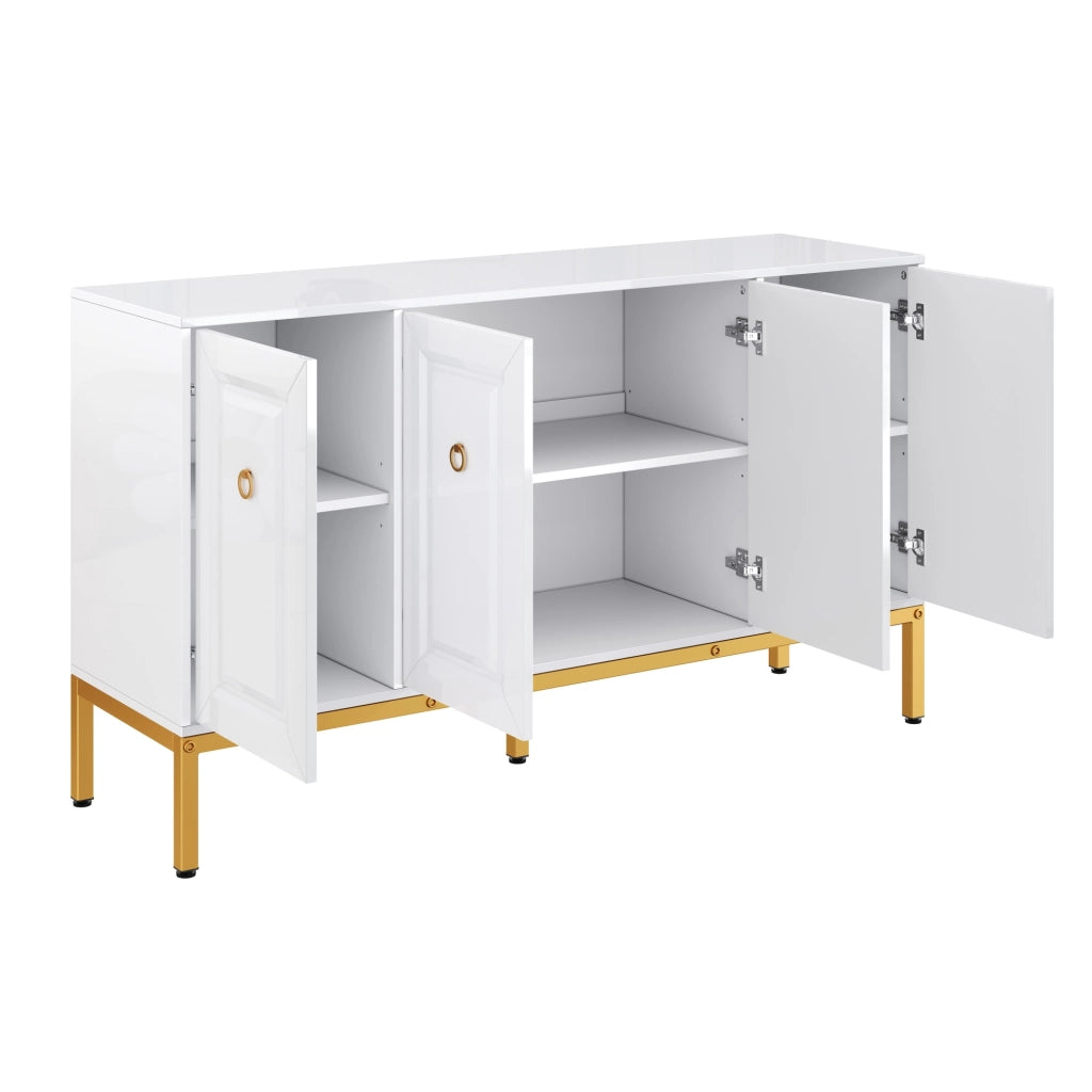 Credenza con 4 Ante e Ripiani Regolabili; Finitura Lucida; in MDF e Pannello Truciolare; Bianco; 140??40??80 cm