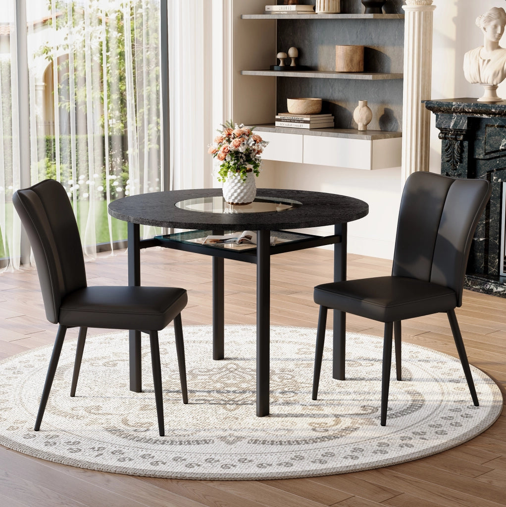 Set tavolo rotondo Ø100 cm con 2 sedie in PU nero; MDF e vetro