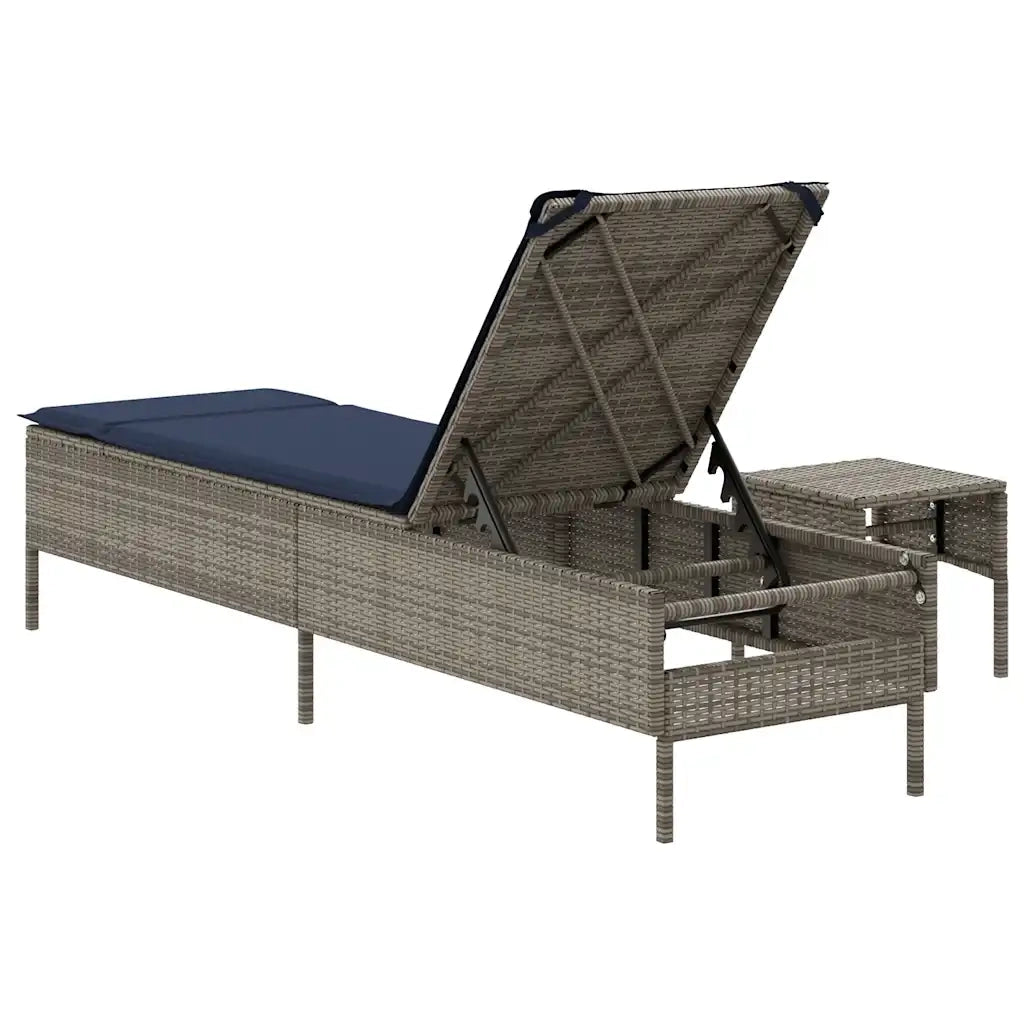 Lettino prendisole con Tavolino e Cuscino in Polyrattan Grigio 4002734