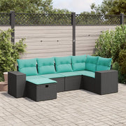 Set Divano da Giardino 6 pz con Cuscini Nero in Polyrattan