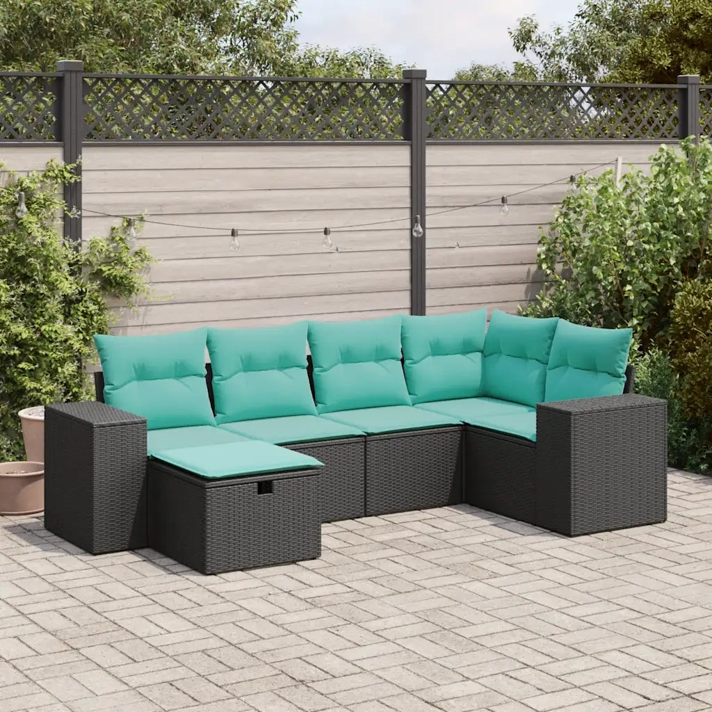 Set Divano da Giardino 6 pz con Cuscini Nero in Polyrattan