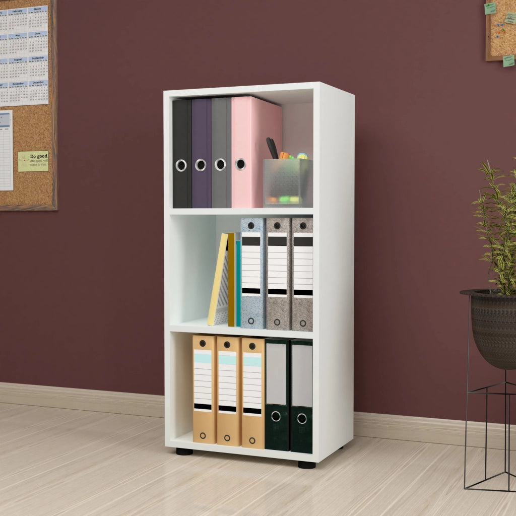 Libreria 'Vara' Altezza: 108 cm Scaffale a Terra con 3 Scomparti Aperti - Bianco [en.casa]