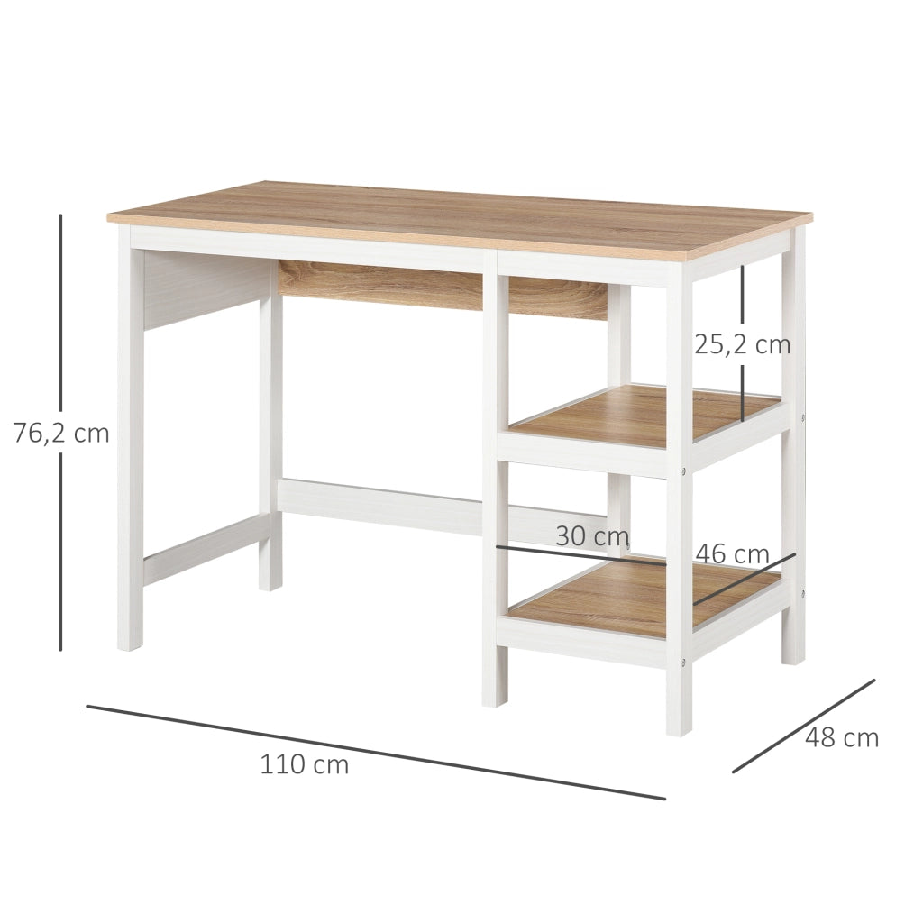 Scrivania Computer con 2 Ripiani ¨C Zephmum ¨C MDF Rovere Bianco 110x48x76 cm