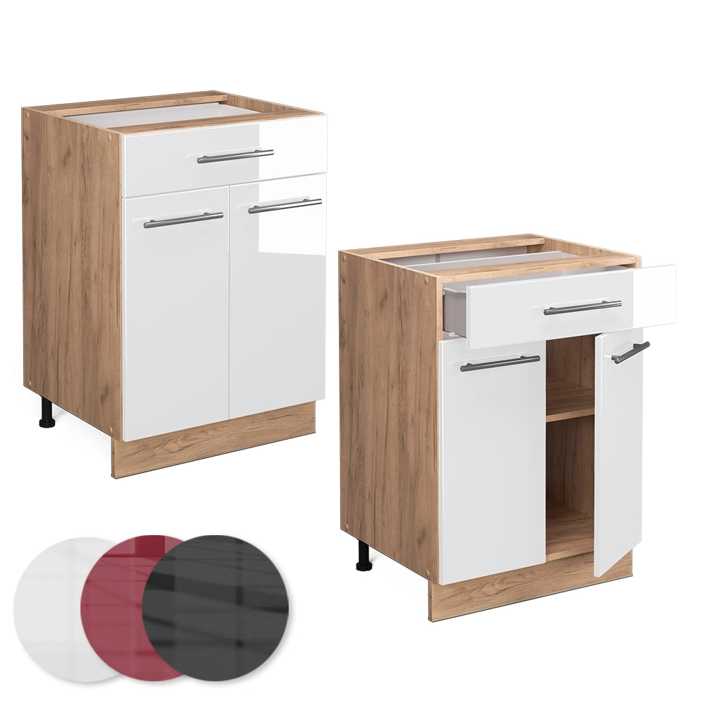 Vicco Mobiletto base per cucina Bianco lucido 60 cm con cassetto, senza piano di lavoro
