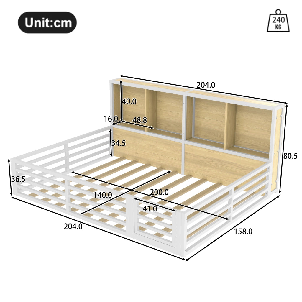 Letto Contenitore con Rete a Doghe ¨C MINIMAL ¨C Metallo Bianco 140x200