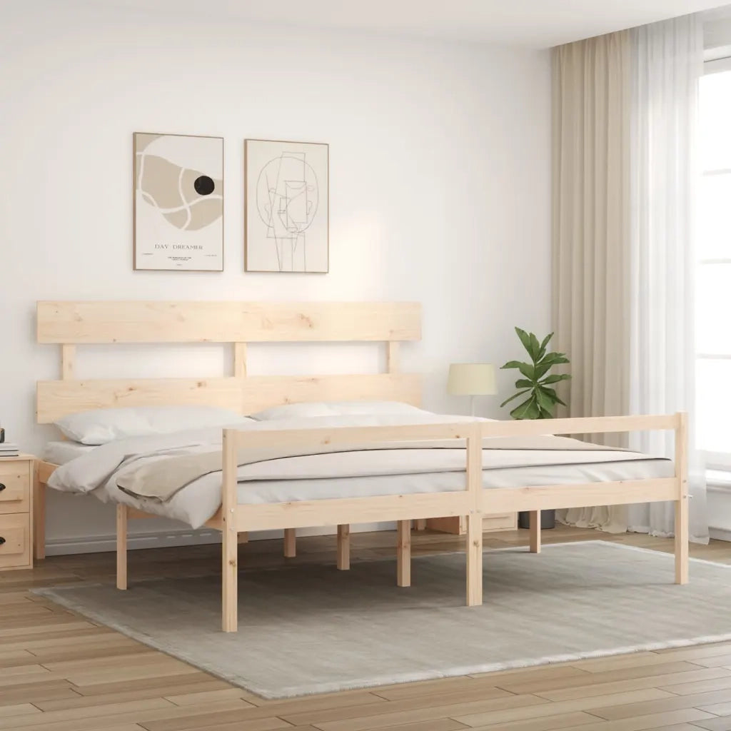 Letto per Anziani con Testiera 200x200 cm in Legno Massello 3195371