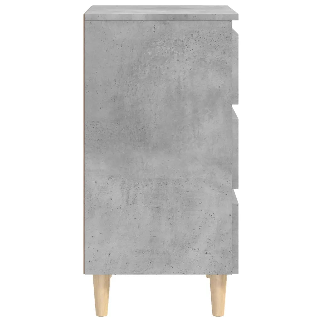 Comodini con Gambe Legno Massello 2pz-Tavolino da notte Grigio Cemento 40x35x69cm