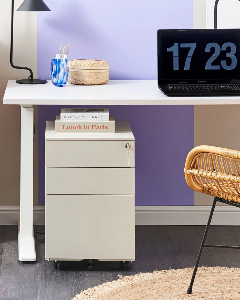 Mobiletto Ufficio Acciaio Nero con Ruote 3 Cassetti Chiusura a Chiave Design Industriale