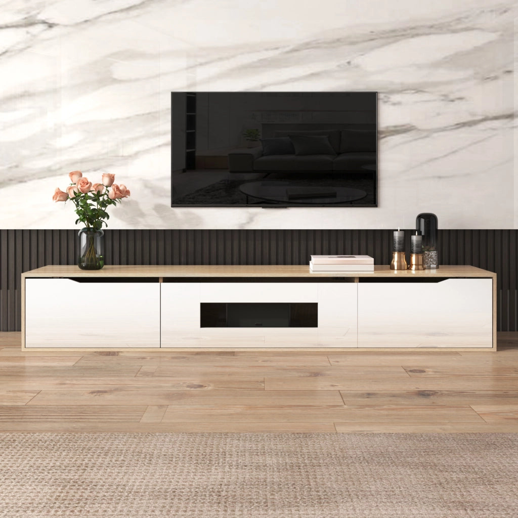 MOBILE TV 180x35x30 cm Bianco lucido e colore legno con LED