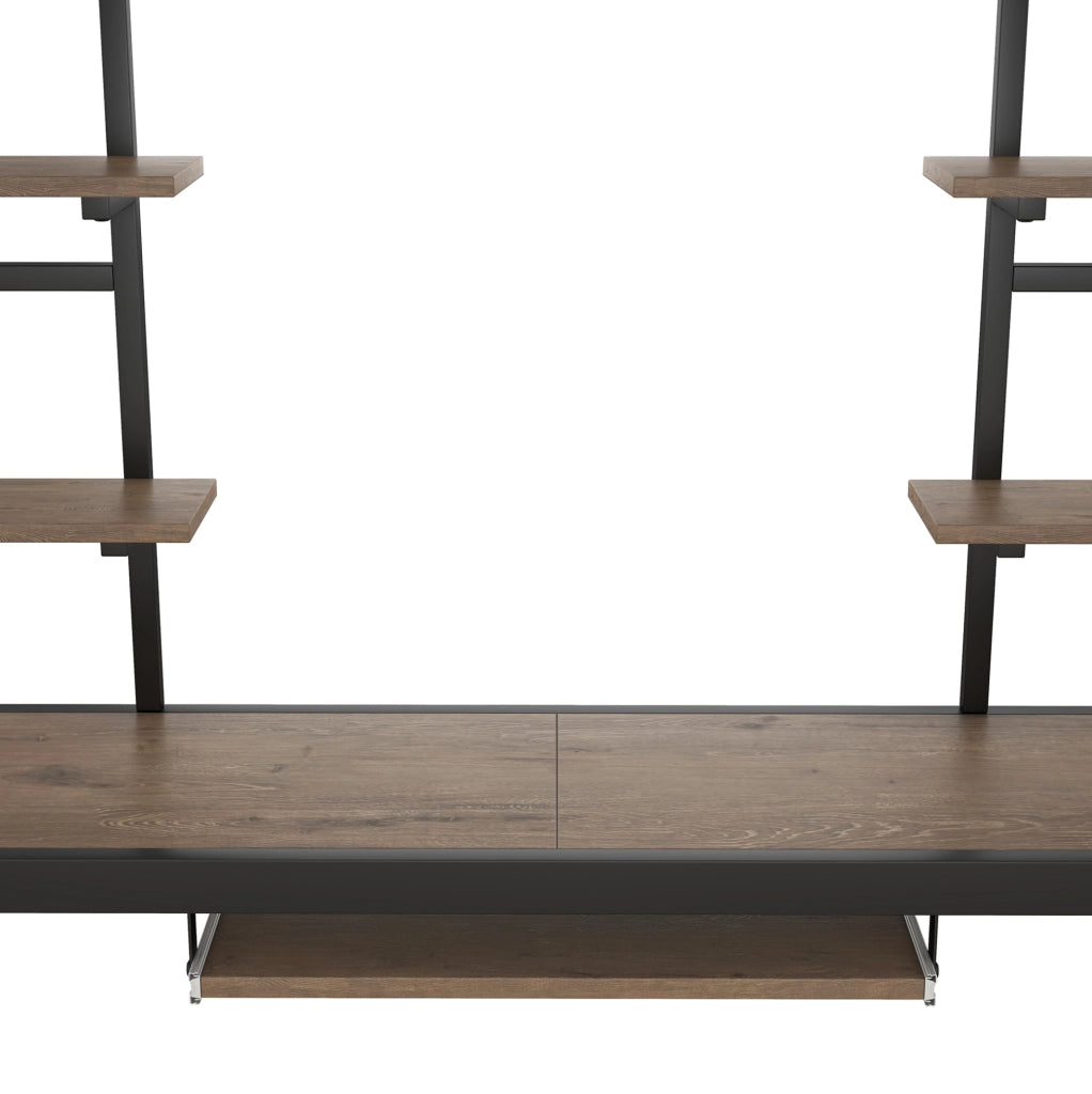 Letto a soppalco 140x200 cm nero in metallo con scrivania e 2 librerie