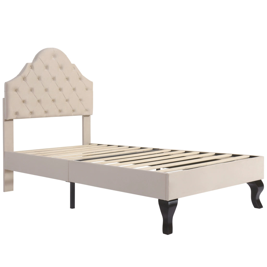 OKWISH Letto Singolo 90×200 cm, Letto per Ragazzi con Testiera Regolabile in Altezza e Rete a Doghe, senza Materasso, Velluto, Beige