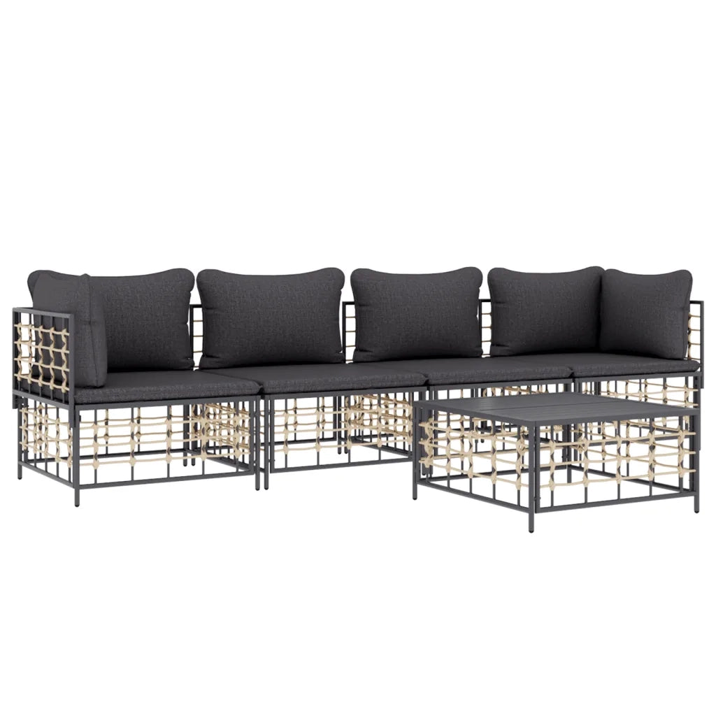 Set Divani da Giardino 5 pz | Set Salotto da Giardino con Cuscini Antracite in Polyrattan