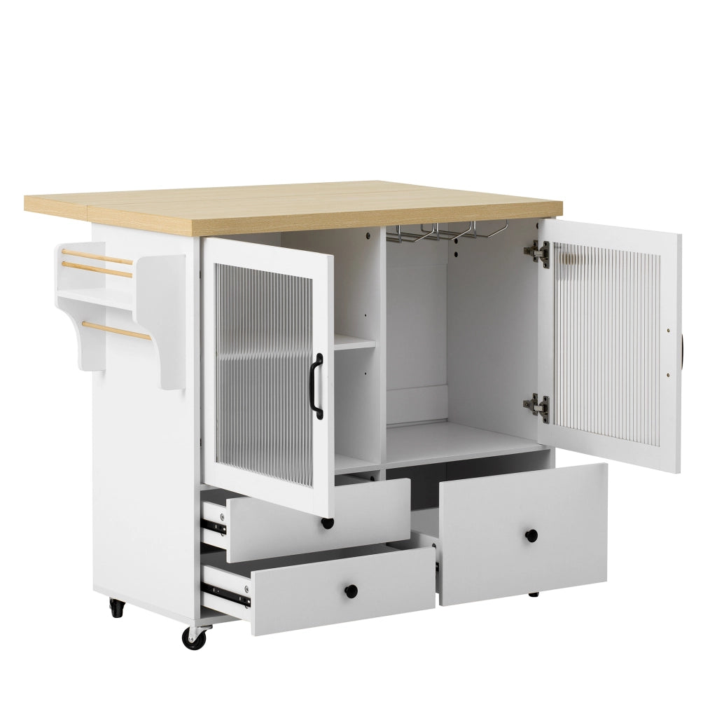 Isola cucina mobile 100x42-70x91,5 cm bianca e naturale con contenitore