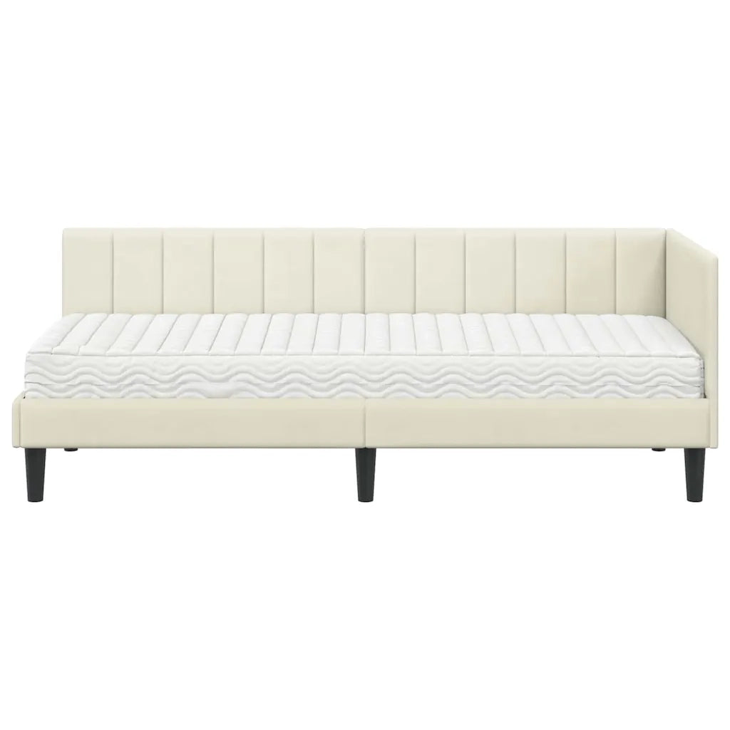 Letto singolo | Letto per adulti | Struttura Letto Angolare con Materasso 2 pcs Crema Velluto