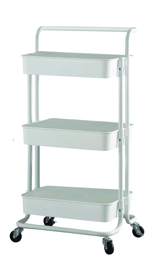 MAURY'S CARRELLO BIANCO PORTATUTTO 3 RIPIANI CON RUOTE MANICO 43X36X86CM METALLO