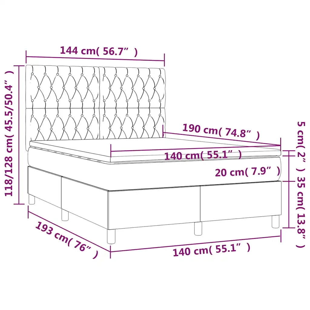 Letto a Molle con Materasso e LED Verde Scuro 140x190cm Velluto 3136302