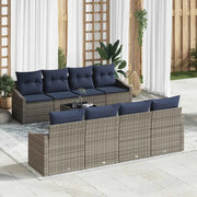 Set di divani con cuscino 9 pcs Grigio e Blu Navy polyrattan