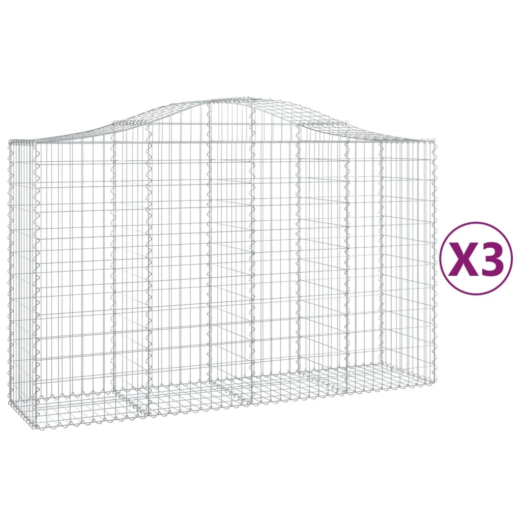 Cestini gabbioni recinzione a gabbia muro di contenimento ad arco 3 pezzi 200 x 50 x 120/140 cm ferro zincato argento 02_0040745