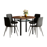 Set tavolo da pranzo e sedie con 1 tavolo rotondo e 4 sedie con ripiano in vetro; metallo e PU marrone e nero