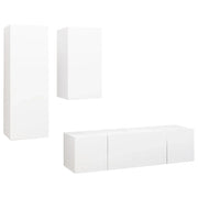 Set di mobili da 4 pezzi tra cui armadio credenza mobile TV televisore per soggiorno camera da letto salotto legno ingegnerizzato bianco 02_0024668