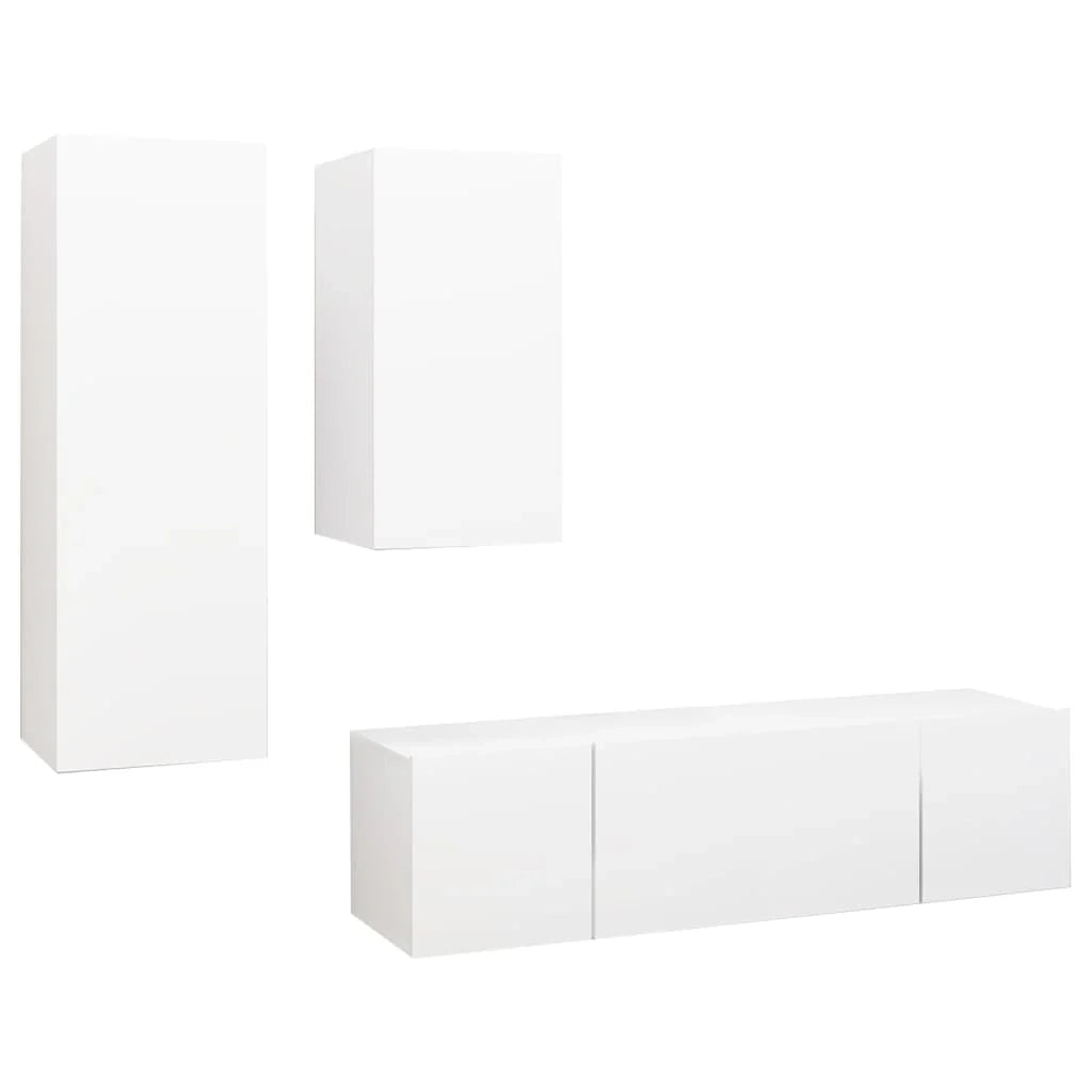 Set di mobili da 4 pezzi tra cui armadio credenza mobile TV televisore per soggiorno camera da letto salotto legno ingegnerizzato bianco 02_0024668