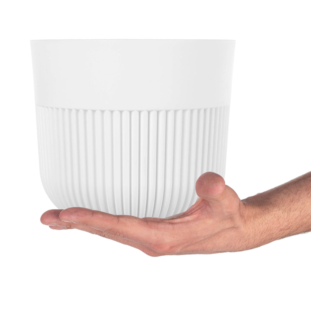 Vaso da fiori KADAX, Coprivaso, 17 cm, Plastica, Rotondo, A coste, Bianco