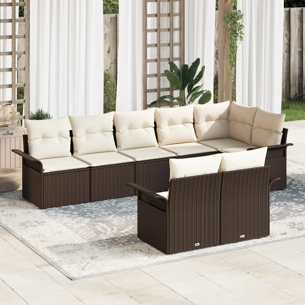 Set di Divani da Giardino 8 Pezzi con Cuscini Marrone Polyrattan
