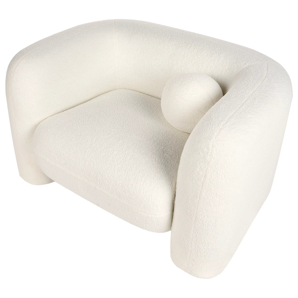Set da salotto composto da divano e poltrona in bouclè bianco 4 posti con cuscini aggiuntivi stile glamour retrò soggiorno