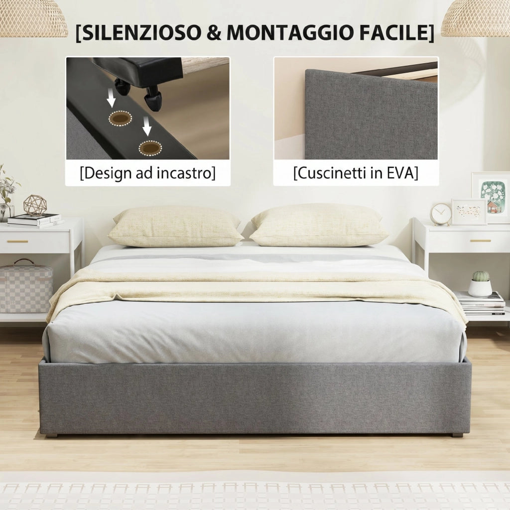 Letto Matrimoniale Contenitore in Legno con Doghe e Cassetti ¨C Zephmum ¨C Grigio 165x193x30 cm