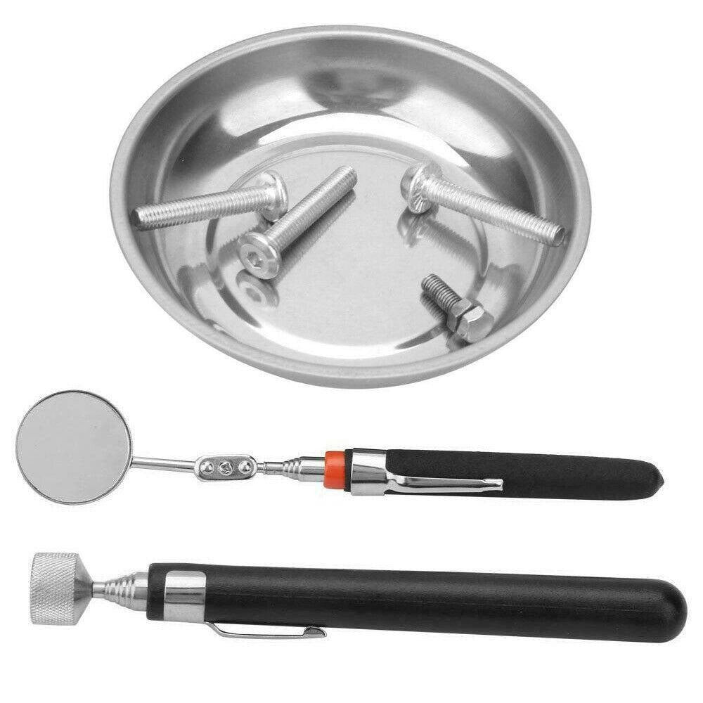 Trade Shop - Vassoio Vaschetta Piatto Magnetico Con Calamita E Specchietto Telescopico 3pz -