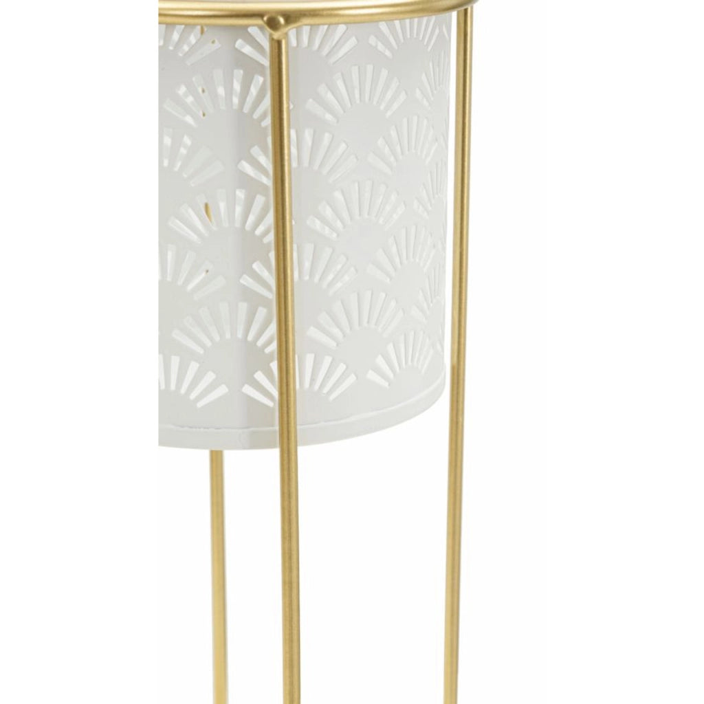 Coppia portavasi cilindrici Whity in ferro oro e bianco, O17x46 e O14x34 cm