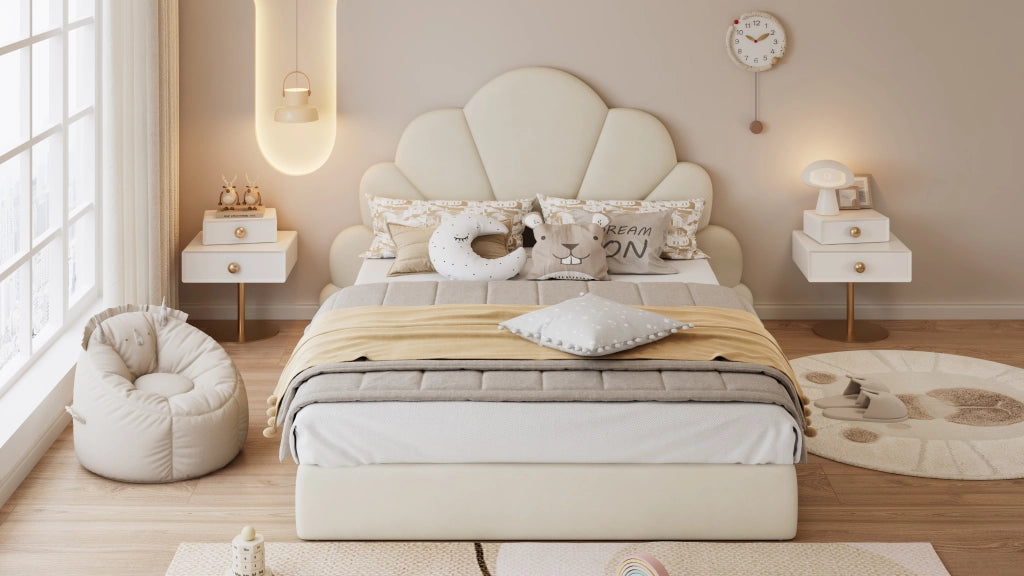 letto imbottito velluto beige 140x200 cm