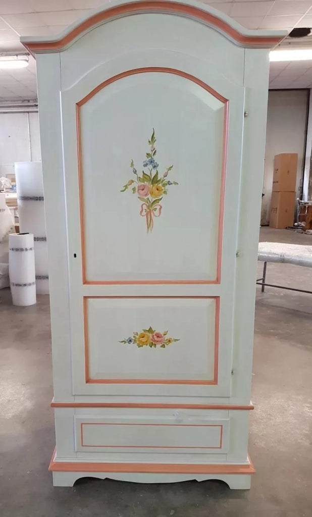 Armadio classico 1 anta shabby legno bianco decori filo rosa 96x56x196 - Mobili 2G