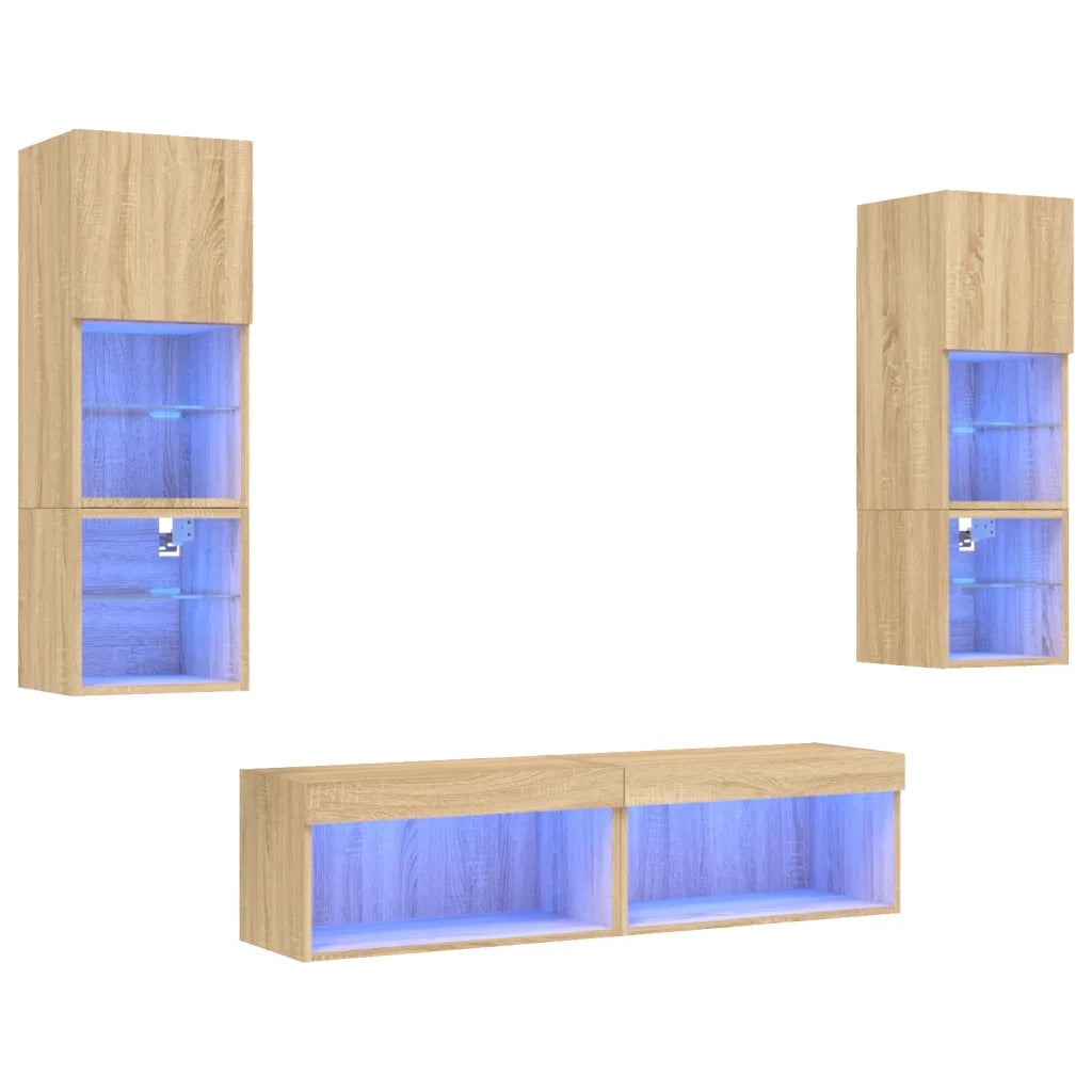 vidaXL Mobili TV a Muro con LED 6pz Rovere Sonoma Legno Multistrato