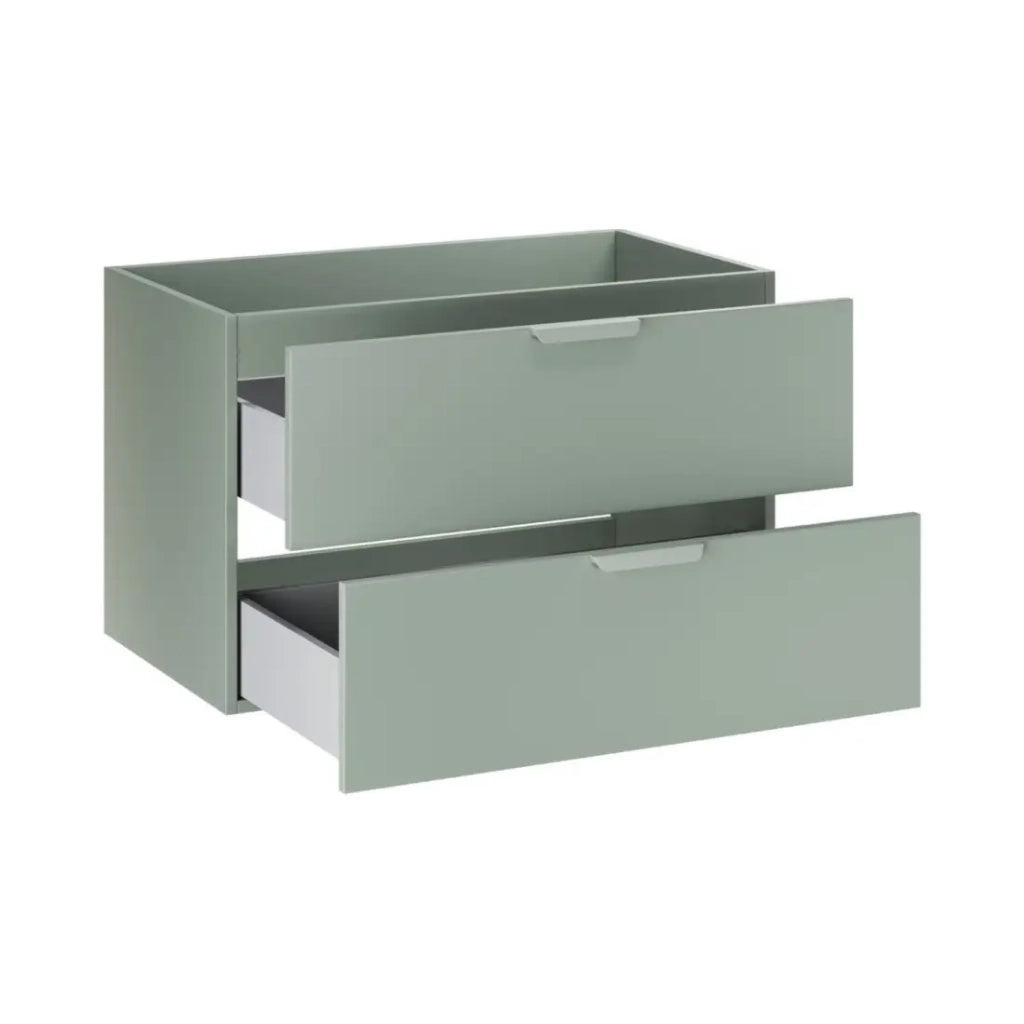Set OSTER 80cm: mobile con cassetti verde salvia + piano per lavabo + lavabo da appoggio nero striato bianco