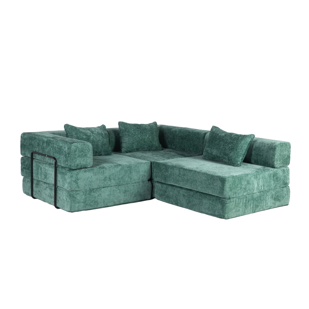 Divano letto da pavimento pieghevole modulare in ciniglia verde scuro