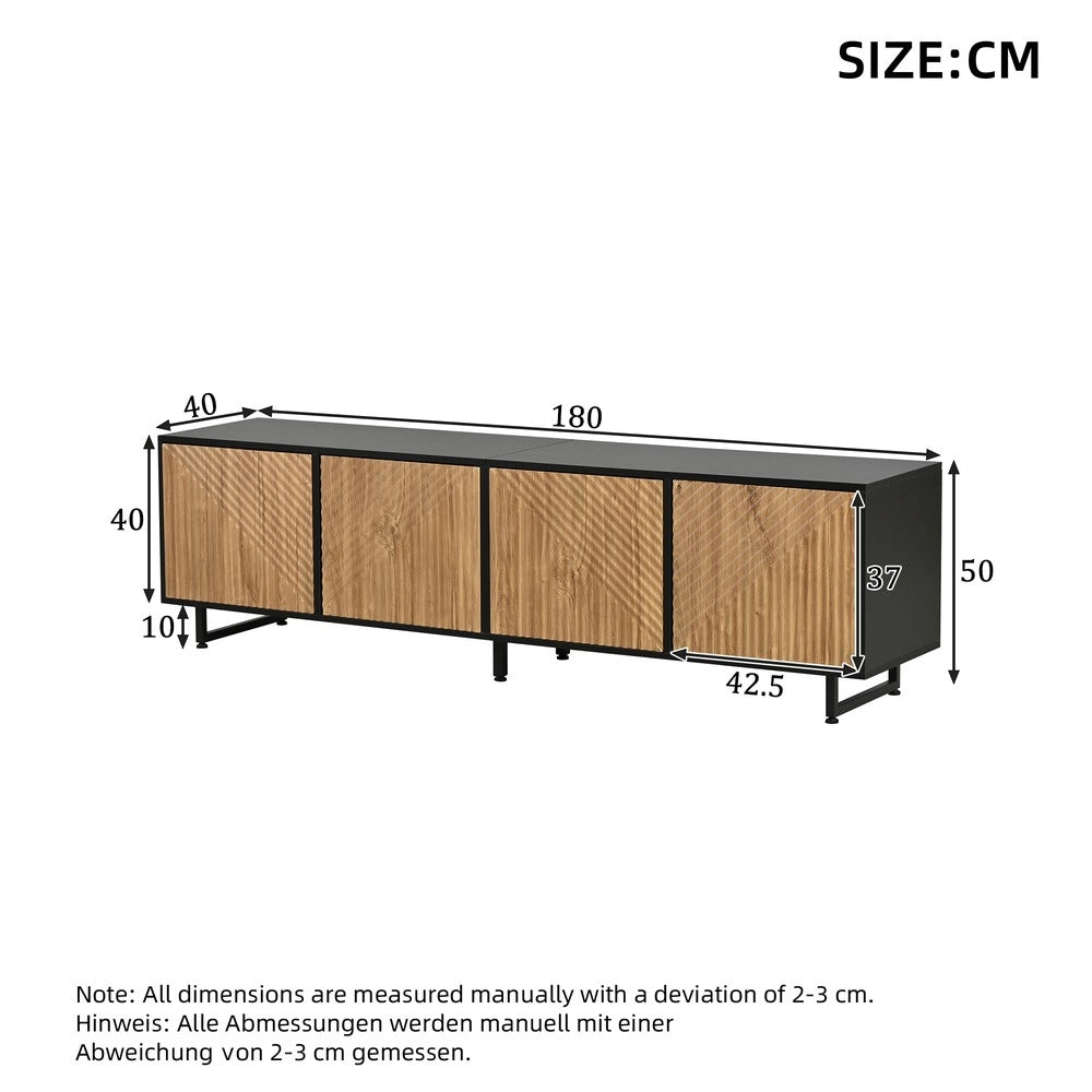 Mobile TV con 4 Ante per Soggiorno ¨C Xylo ¨C Legno Naturale e Nero, 180x40x50 cm