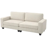 Divano a 3 Posti con Rivestimento in Velluto, Divano da Soggiorno con Anima a Molle, fino a 400 kg, 227 x 84 x 87 cm, Bianco Crema