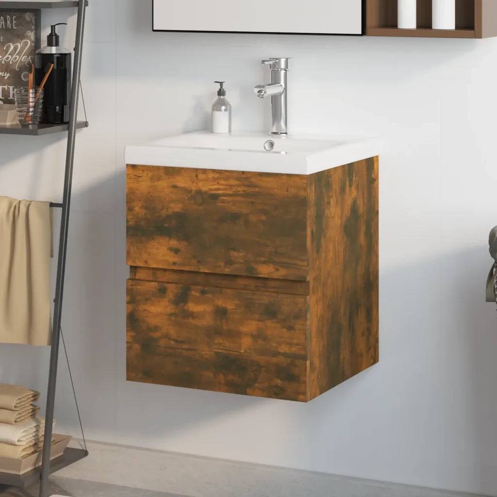 Mobile Bagno con Lavabo | Armadio Lavabo Integrato Rovere Fumo Legno Multistrato