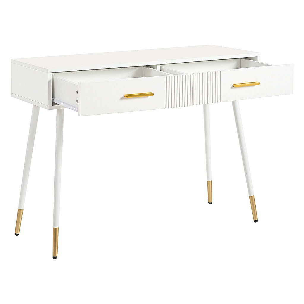 Tavolo toeletta multifunzione bianco con 2 cassetti, gambe in metallo, 100 x 40 x 76 cm