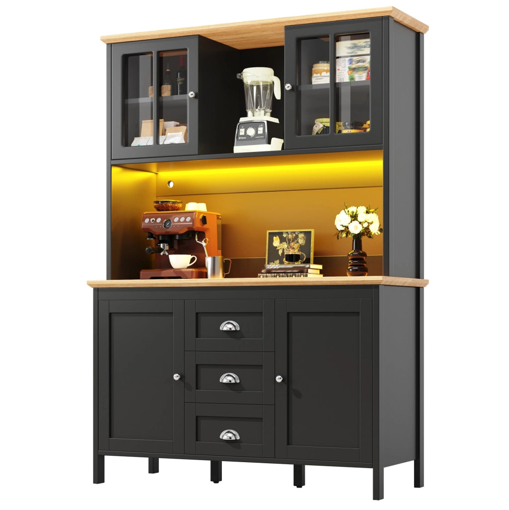 Credenza alta 120x40x179 cm con LED; 4 ante e 3 cassetti; MDF e metallo; nera