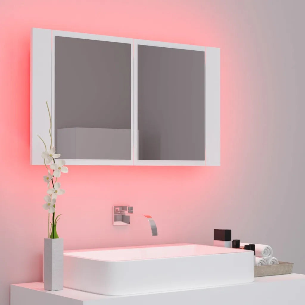 Armadietto a Specchio con Luci LED-Mobiletto a specchio Bianco 80x12x45 in Acrilico
