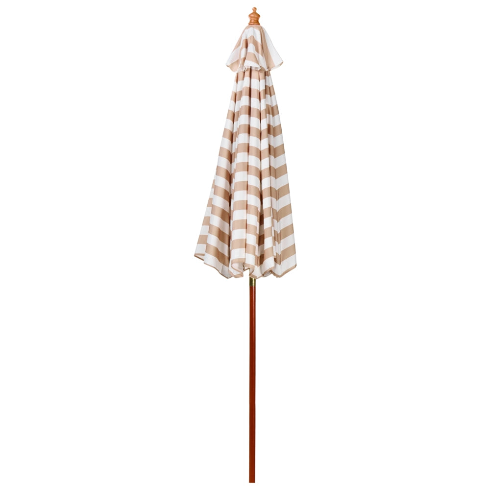 Ombrellone da giardino a baldacchino a righe beige e bianche in legno di betulla 245 cm resistente agli agenti atmosferici