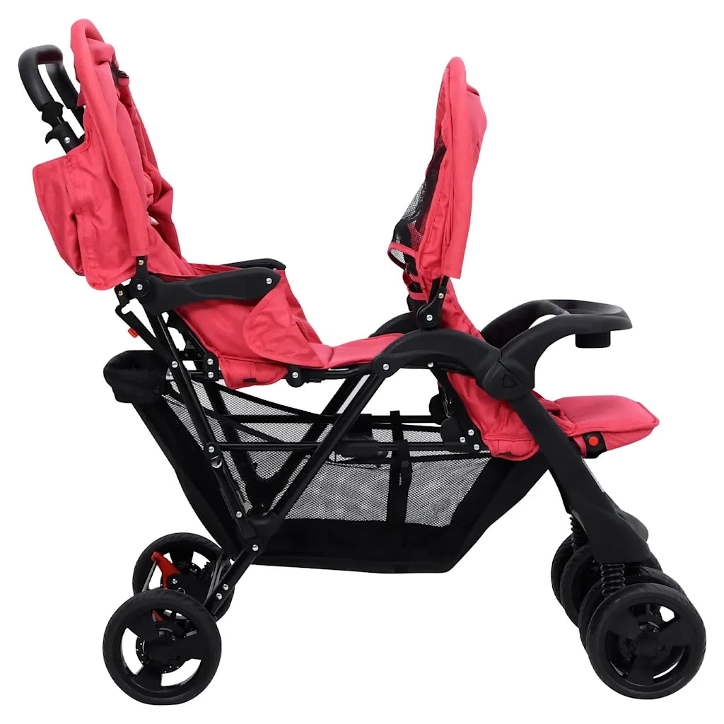 Passeggino Gemellare a Tandem Rosso in Acciaio 10351