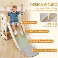 Scivolo per Bambini Pieghevole con Canestro e Palla da Basket, in PP e HDPE, 146x52x65 cm, Grigio e Crema